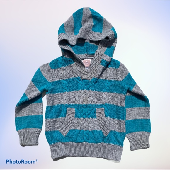 Old Navy Girls Grey/Teal Knitted Cable Hoodie 3T - Picture 1 of 15
